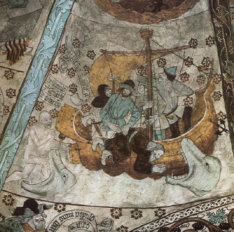 Albertus Pictor the prophet Jona is thrown over tables